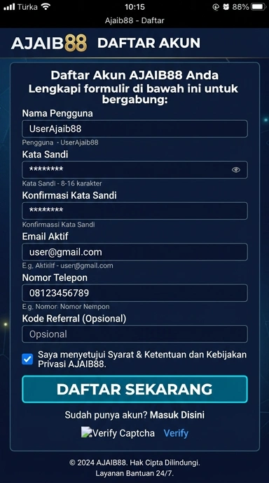 Tampilan halaman daftar ajaib88