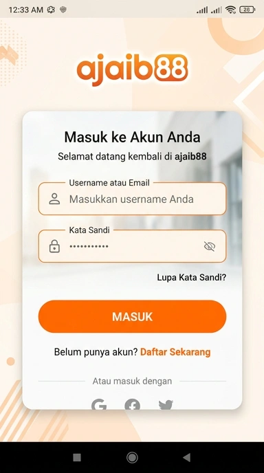 Tampilan halaman login ajaib88