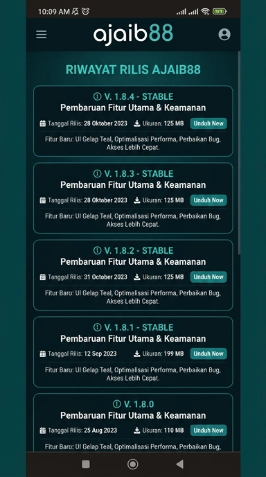 Tampilan riwayat versi ajaib88