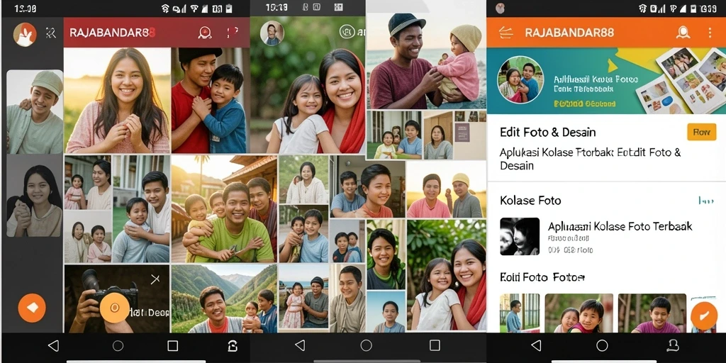 Antarmuka RAJABANDAR88 menampilkan desain kolase foto yang menarik dan fungsional.